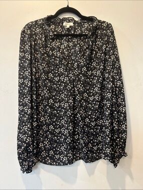 Max Studio Black Floral V-Neck Long-Sleeve Blouse